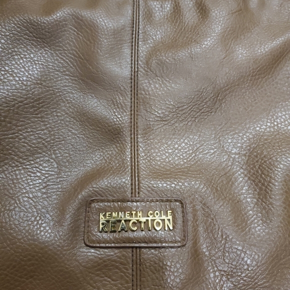 Kenneth Cole Reaction Brown Leather Shoulder Purse with Gold Studded Strap - Picture 2 of 15
